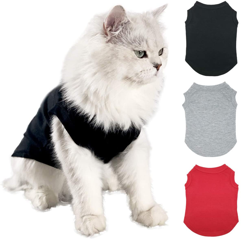 Dog Shirts Pet Clothes Blank Clothing, 3Pcs Puppy Vest T-Shirt Sleeveless Costumes, Doggy Soft and Breathable Apparel Outfits for Small Extra Small Medium Dogs and Cats Animals & Pet Supplies > Pet Supplies > Cat Supplies > Cat Apparel Tealots Black+Grey+Red XS 
