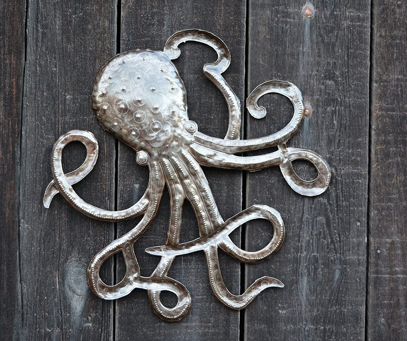 Handcrafted Octopus Sea Wall Hanging Art, Beach Theme House Decorations, Handmade in Haiti 23 x 23 Inches (Nautical Octopus) Home & Garden > Decor > Artwork > Sculptures & Statues It's Cactus   