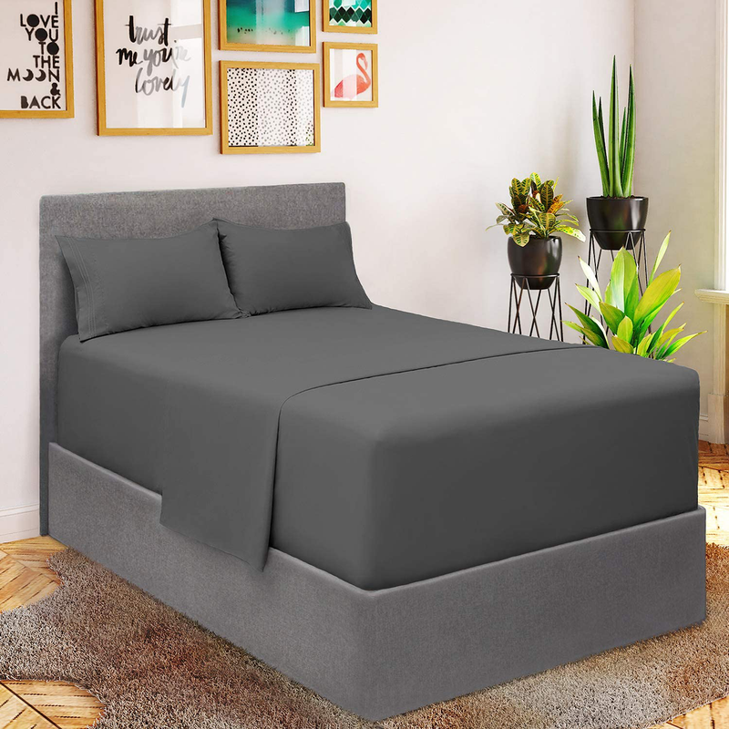 Mellanni Queen Sheet Set - Hotel Luxury 1800 Bedding Sheets & Pillowcases - Extra Soft Cooling Bed Sheets - Deep Pocket up to 16 inch Mattress - Wrinkle, Fade, Stain Resistant - 4 Piece (Queen, White) Home & Garden > Linens & Bedding > Bedding Mellanni Gray EXTRA DEEP pocket - Twin size 
