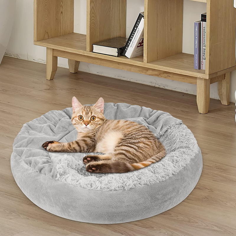 JOEJOY Small Dog Bed Cat Bed with Hooded Blanket, Cozy Cuddler Luxury Orthopedic Puppy Pet Bed, Donut round Calming Anti-Anxiety Dog Burrow Cat Cave - Anti-Slip Bottom and Machine Washable 23 Inch Animals & Pet Supplies > Pet Supplies > Dog Supplies > Dog Beds JOEJOY   
