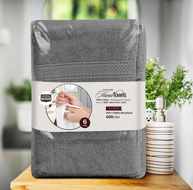 Utopia Towels Premium Grey Hand Towels - 100% Combed Ring Spun Cotton, Ultra Soft and Highly Absorbent, 600 GSM Extra Large Hand Towels 16 x 28 inches, Hotel & Spa Quality Hand Towels (6-Pack) Home & Garden > Linens & Bedding > Towels Utopia Towels   