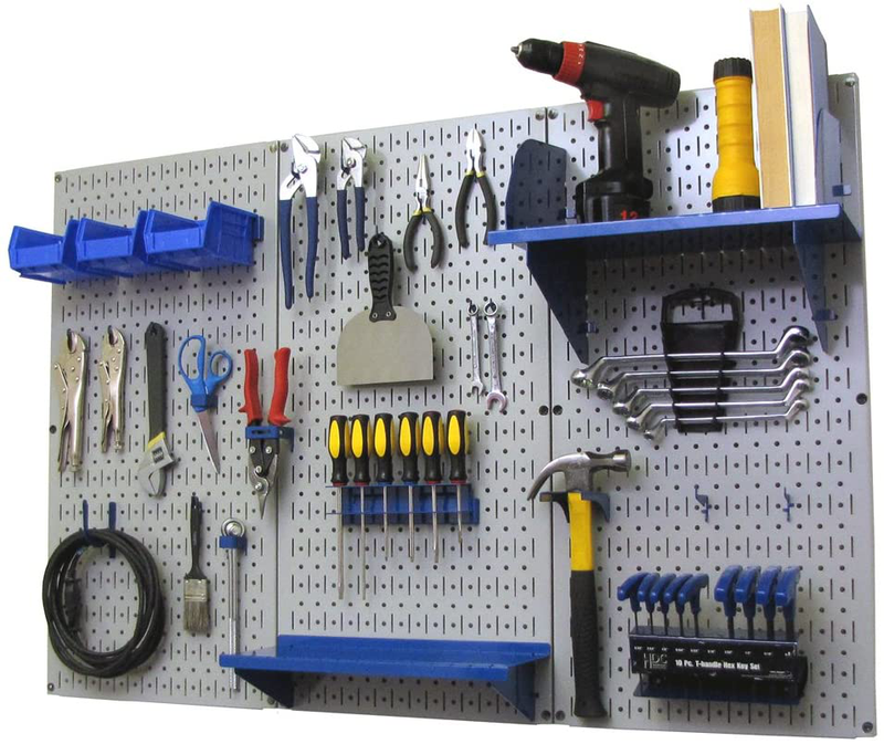 Pegboard Organizer Wall Control 4 ft. Metal Pegboard Standard Tool Storage Kit with Galvanized Toolboard and Black Accessories Hardware > Hardware Accessories > Tool Storage & Organization Wall Control Gray Pegboard with Blue Accessories Storage 