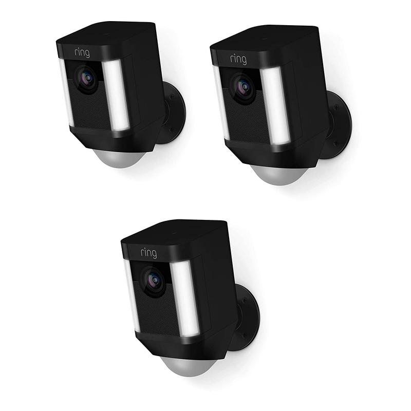 Ring Spotlight Cam Battery HD Security Camera with Built Two-Way Talk and a Siren Alarm, White, Works with Alexa Cameras & Optics > Cameras > Surveillance Cameras Ring Black Device Only 3 Cams