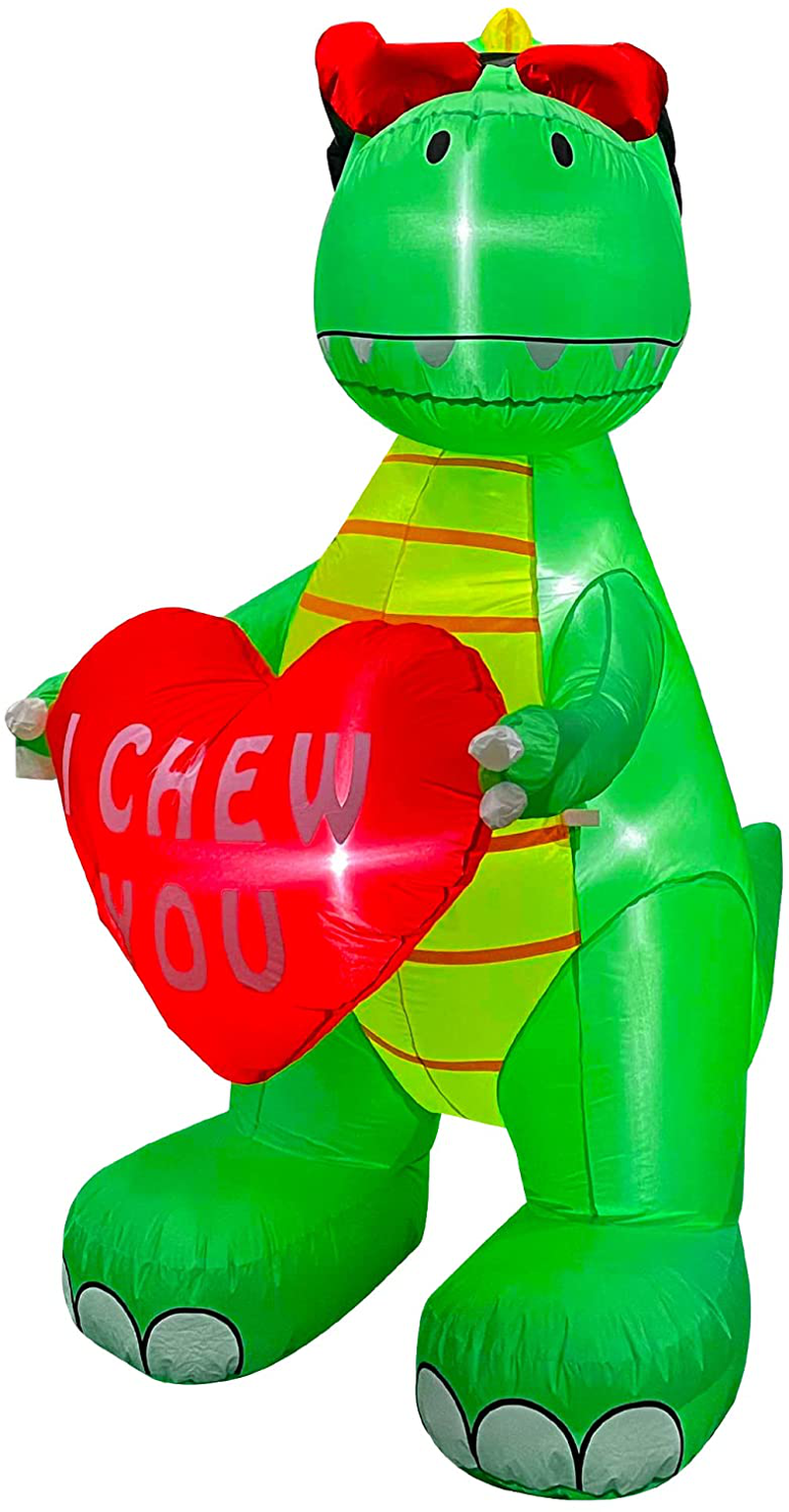 SEASONBLOW 6 FT Inflatable Valentine'S Day Dinosaur with Heart LED Lighted Decoration for Birthday Wedding Yard Lawn Garden Indoor Outdoor Decor