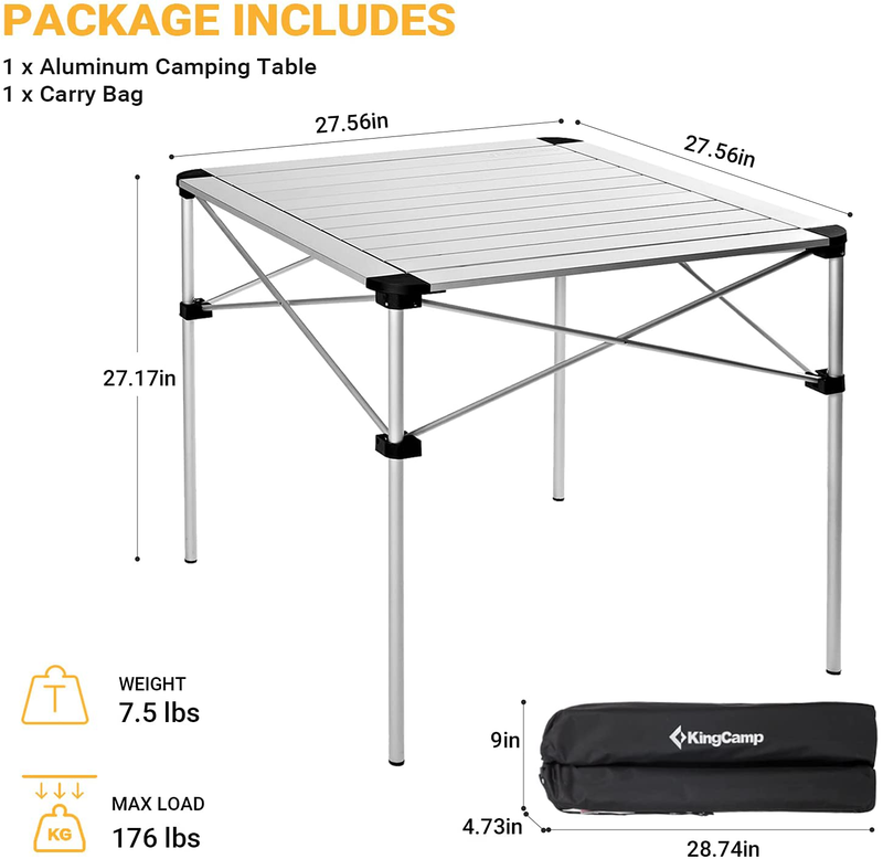Kingcamp Roll up Aluminum Folding Table Compact Camping Foldable Camp Tables for Travel, Picnic, Party, Barbecue, Outdoor and Indoor, 2-4 Person Sporting Goods > Outdoor Recreation > Camping & Hiking > Camp Furniture KingCamp   