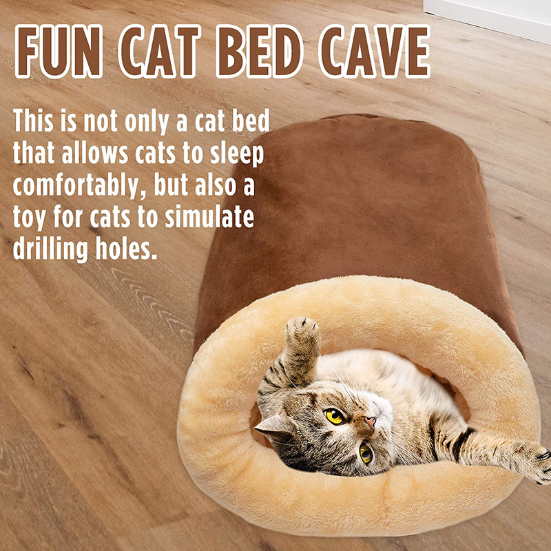 FLYSTAR Cat Bed Cave - Soft Covered Cat Bed for Indoor, Faux Suede Self Warming Cat Hideaway House Hole, Sleeping Cushion Bed for Small, Medium, Large Cats (Clearance Washable)