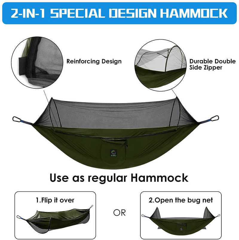 Grassman Pop-Up Camping Hammock with Mosquito Net, Portable Anti-Rip Nylon 9X4.6Ft Bug Net Hammock, Easy Assembly Carabiners, for Camping, Backpacking, Travel, Hiking Sporting Goods > Outdoor Recreation > Camping & Hiking > Mosquito Nets & Insect Screens Grassman   