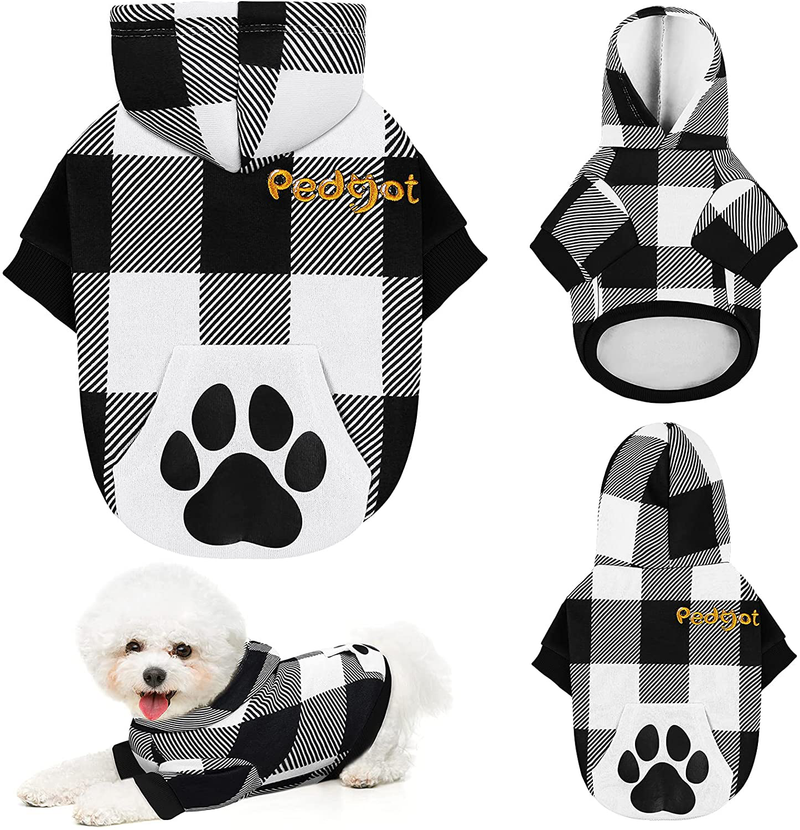 Pedgot Plaid Dog Hoodie Pet Clothes with Hat Pet Sweaters for Dogs Puppies Cats Clothes with Dog Footprints Patterns Pocket, Warm, Soft and Breathable Animals & Pet Supplies > Pet Supplies > Dog Supplies > Dog Apparel Pedgot Black and White Medium 