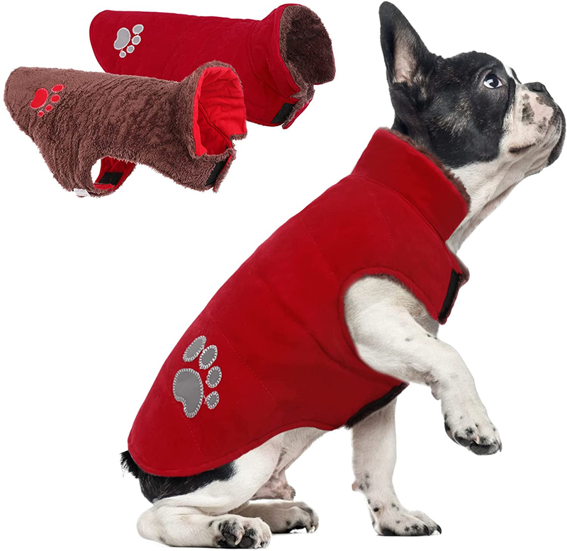 KOESON Windproof Dog Winter Coat, Reflective Dog Cold Weather Coat Winter Jacket for Small, Medium & Large Dogs, Polar Fleece Lining Pet Warm Clothing Wind Breaker with Leash Hole Animals & Pet Supplies > Pet Supplies > Dog Supplies > Dog Apparel KOESON Reversible Red Small 