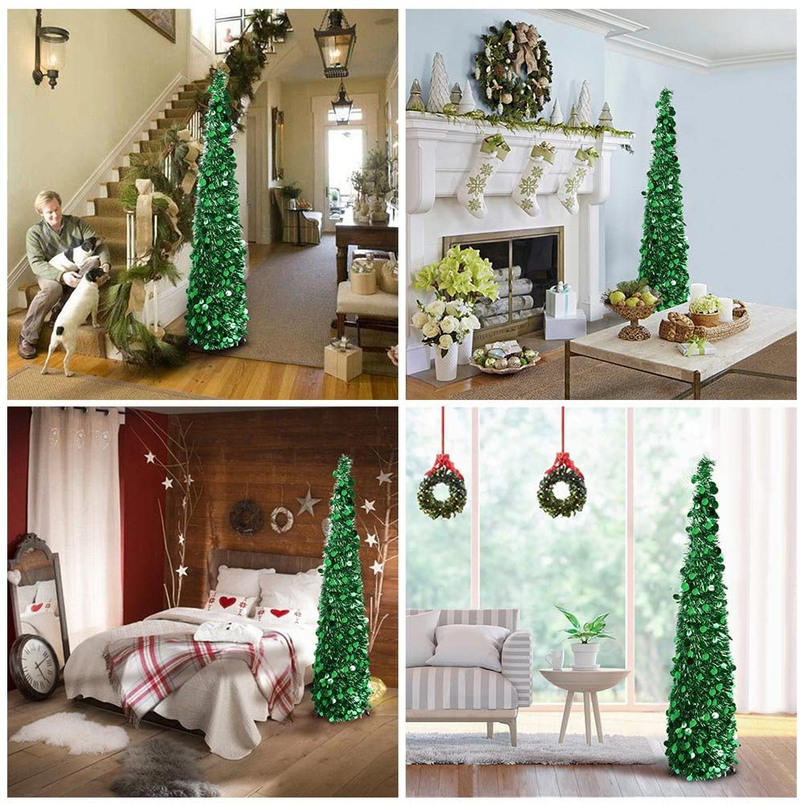 PartyTalk 5ft Pop Up Christmas Tree with Stand, Green Tinsel Collapsible Artificial Christmas Tree for Holiday Christmas Home Decorations Home & Garden > Decor > Seasonal & Holiday Decorations > Christmas Tree Stands OurWarm   