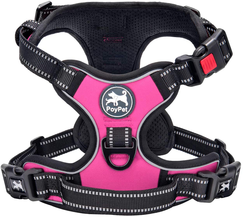 PoyPet No Pull Dog Harness, No Choke Front Lead Dog Reflective Harness, Adjustable Soft Padded Pet Vest with Easy Control Handle for Small to Large Dogs Animals & Pet Supplies > Pet Supplies > Dog Supplies PoyPet Pink Large 