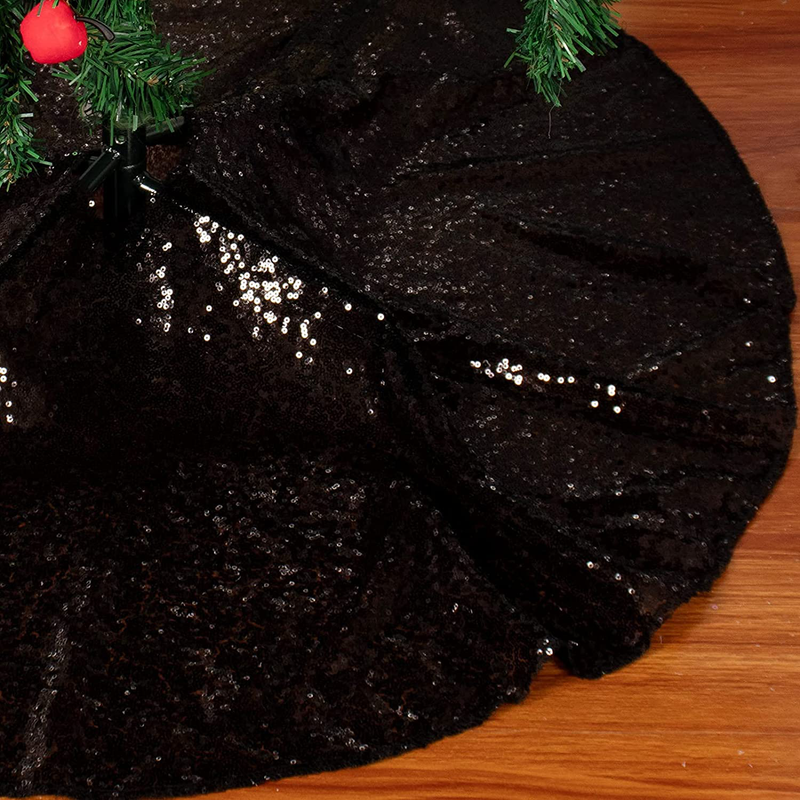 ShinyBeauty Small Tree Skirt Embroidered and Sequined Holiday-Black-Sequin Tree Skirt-24Inch Christmas Tree Skirt Christmas Decorations Mini Tree Skirt for Small/Slim/Pencil/Tabletop Trees Home & Garden > Decor > Seasonal & Holiday Decorations > Christmas Tree Skirts ShinyBeauty   