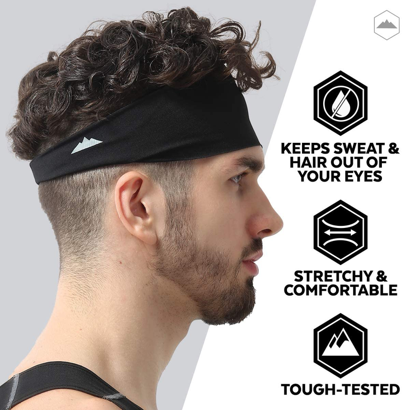 Mens Headband - Sports Running Sweat Head Bands - Athletic Sweatbands Hair Band for Workout, Basketball, Exercise, Gym, Cycling, Football, Tennis, Yoga - Performance Stretch Moisture Wicking Hairband Sporting Goods > Outdoor Recreation > Winter Sports & Activities Tough Headwear   