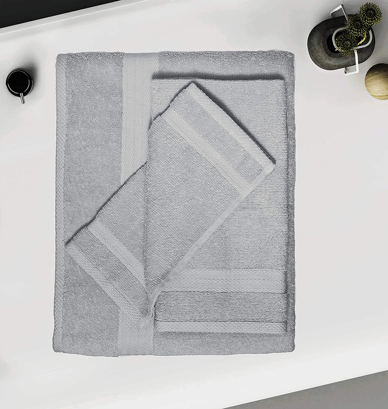 Glamburg Ultra Soft 8 Piece Towel Set - 100% Pure Ring Spun Cotton, Contains 2 Oversized Bath Towels 27x54, 2 Hand Towels 16x28, 4 Wash Cloths 13x13 - Ideal for Everyday use, Hotel & Spa - Light Grey Home & Garden > Linens & Bedding > Towels GLAMBURG   