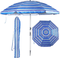Ridota 7.2' Beach Umbrella with Sand Anchor, Outdoor Portable Beach Umbrella for Sand with Tilt Pole, Carry Bag, Air Vent, Blue Stripes