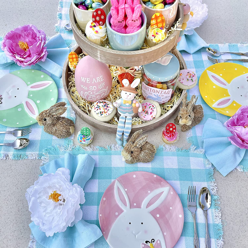 GRACIE & RUTH Easter Decorative Tiered Tray Decor, Rustic 9Pc Home Decor Bundle, Table Centerpiece, Seasonal Spring Gift Farmhouse Decorations Bunny, Egg