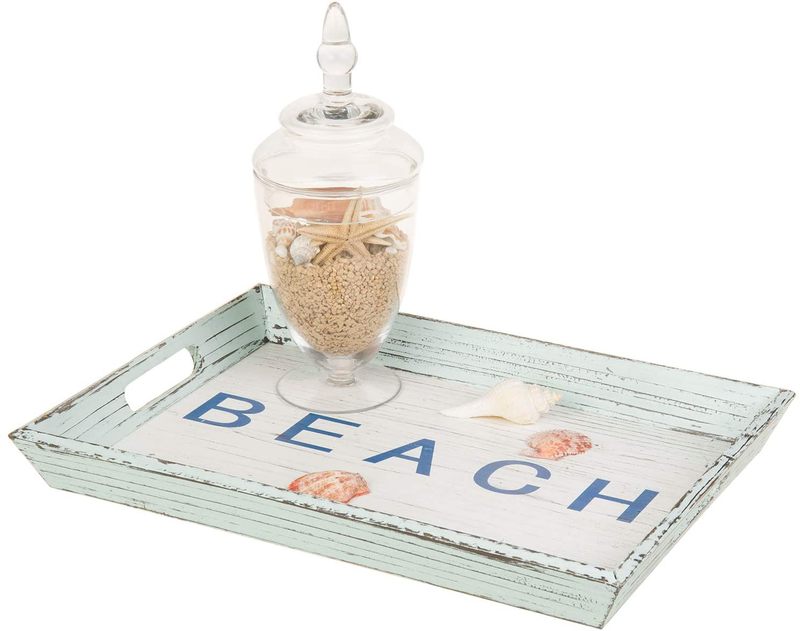 MyGift 16-inch Aqua Blue & Whitewashed Wood Beach Serving Tray with Cutout Handles Home & Garden > Decor > Decorative Trays MyGift Default Title  