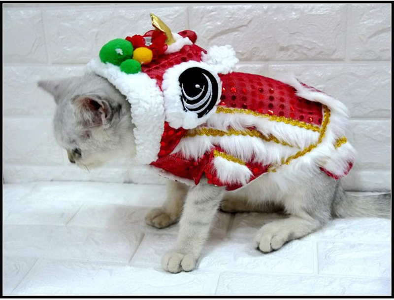 NACOCO Cute Dance Lion Dragon Pet Costume with Red Yellow Sequins New Year Cat Dog Clothes Hoodies Coat for Small Meduim Large Dogs Animals & Pet Supplies > Pet Supplies > Cat Supplies > Cat Apparel NACOCO   