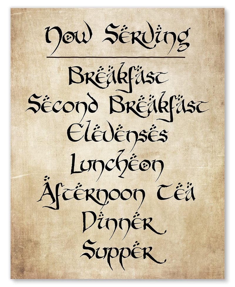Daily Meals Menu Wall Print - Fan Inspired Home Wall Decor - Second Breakfast Kitchen Sign - Perfect Gift for LOTR Fans - 11x14 - Unframed