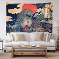 Spanker Space Ukiyoe Red White and Blue Japanese Mythical Creature The Great Waves Godzilla Fabric Tapestry 60 x 80 inches Wall Hangings with Hanging Accessories for Wall Art Home Dorm Decor Home & Garden > Decor > Seasonal & Holiday Decorations SPANKER SPACE Mythical Creaturebright 60" L x 80" W 