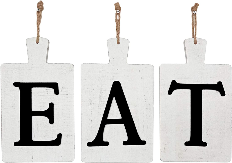 Karisky Eat Letter Signs 3-Pack 13 x 8 inches Rustic Wood Decorative Cutting Board Wall Hanging Art for Kitchen, Dining Room, Home Farmhouse Decor Brown Home & Garden > Decor > Seasonal & Holiday Decorations Karisky Cutting Board EAT SIGNS White and Gray  