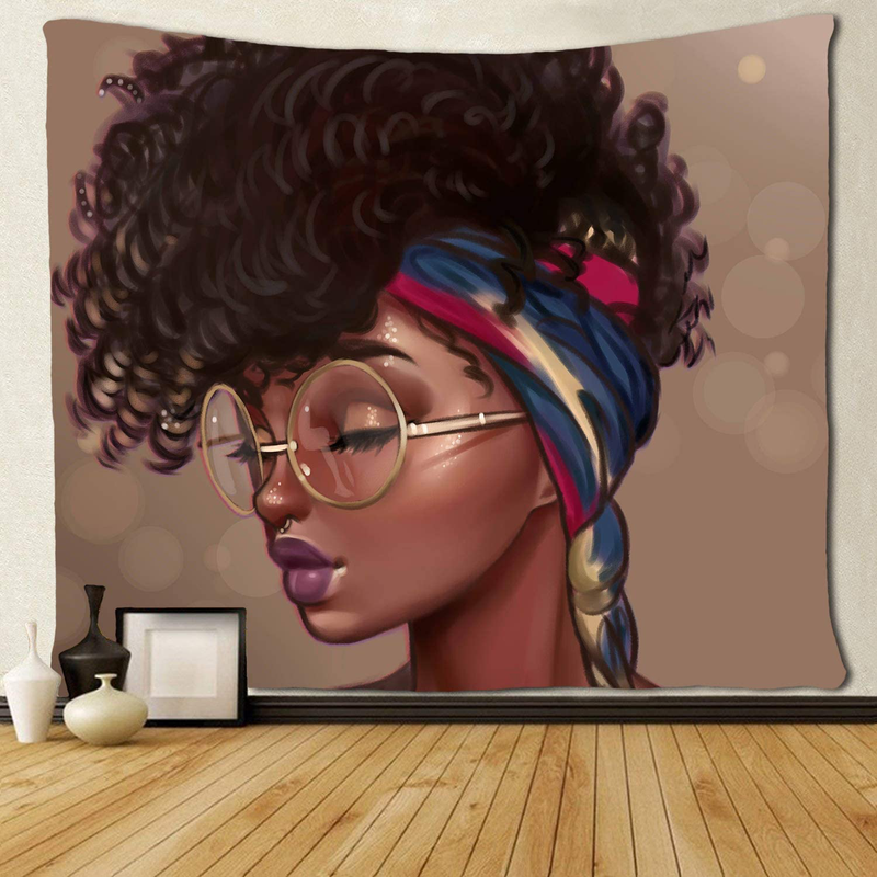 SARA NELL Afro Traditional Woman Scarf Tapestry African American Women Tapestries Wall Art Hippie Bedroom Living Room Dorm Wall Hanging Throw Bedspread 50x60 Inches Home & Garden > Decor > Artwork > Decorative Tapestries SARA NELL 60x70 inches  