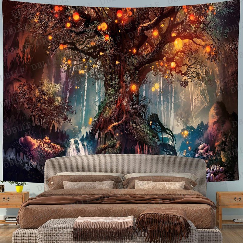DBLLF Fantasy Plant Magical Forest Tapestry Fantasy Fairy Tales Tapestry A Large Flannel Life Tree Elves Waterfalls Stream Fairy Tales Wall Art Hanging with River Bedroom Living Room 80" 60" DBZY0425 Home & Garden > Decor > Artwork > Decorative TapestriesHome & Garden > Decor > Artwork > Decorative Tapestries DBLLF   