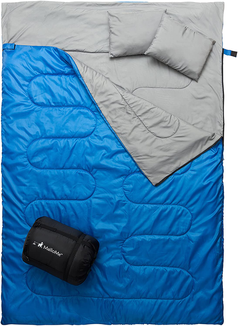 Mallome Sleeping Bags for Adults Kids & Toddler - Camping Accessories Backpacking Gear for Cold Weather & Warm - Lightweight Equipment with Ultralight Compact Bag - Girls Boys Single & Double Person Sporting Goods > Outdoor Recreation > Camping & Hiking > Sleeping BagsSporting Goods > Outdoor Recreation > Camping & Hiking > Sleeping Bags MalloMe Ocean Blue Double - 59in x 86.6" 