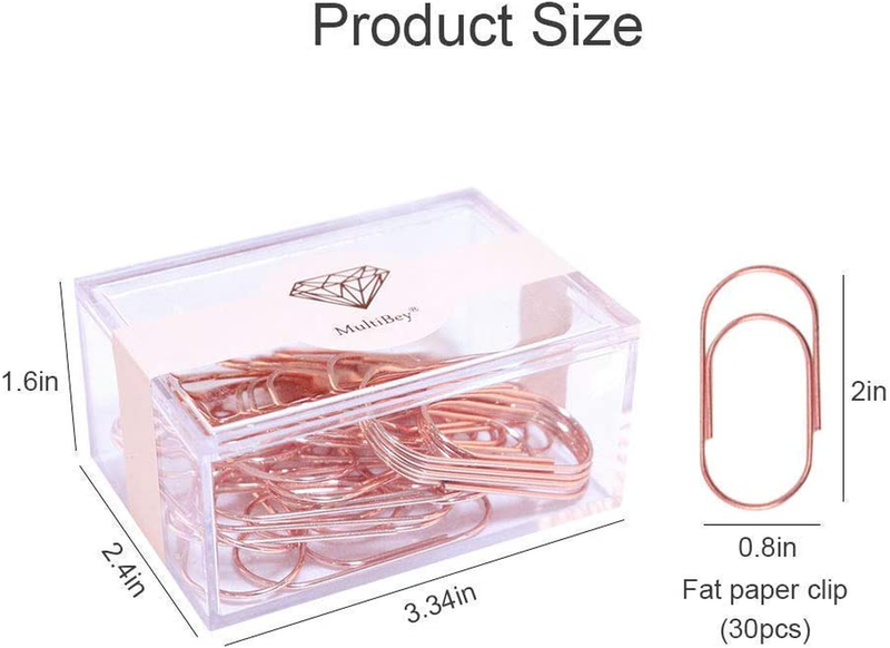 Rose Gold Jumbo Paper Clips, Multibey 2" Non-Skid Metallic Large Paperclips Bookmark in Acrylic Holder Office School Supplies Decor, 30PCS Per Box (Rose Gold) Home & Garden > Decor > Seasonal & Holiday Decorations MultiBey   