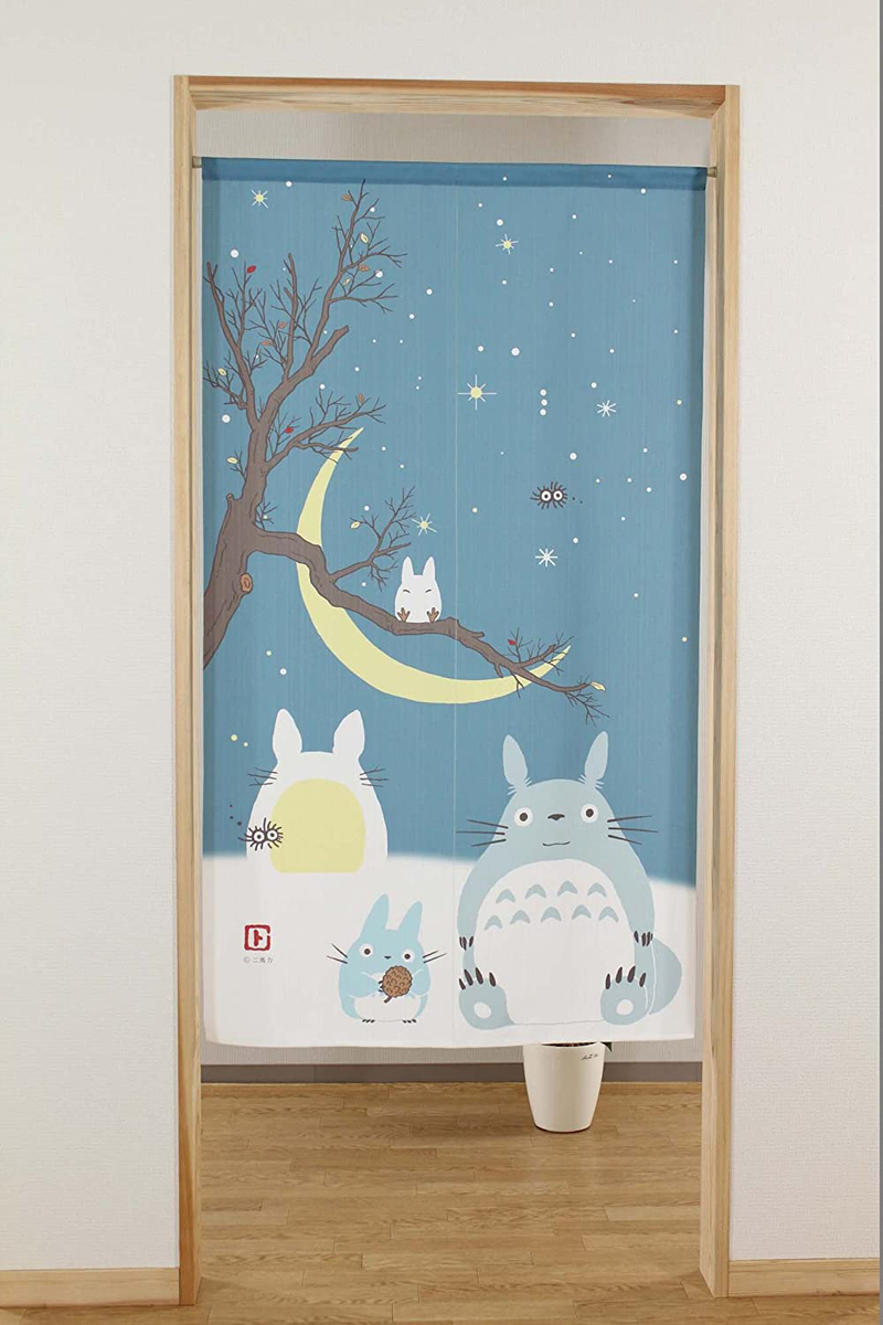 Studio Ghibli Totoro Noren Curtain Tapestry Winter Sky and Crescent Moon Home & Garden > Decor > Artwork > Decorative Tapestries Narumi   