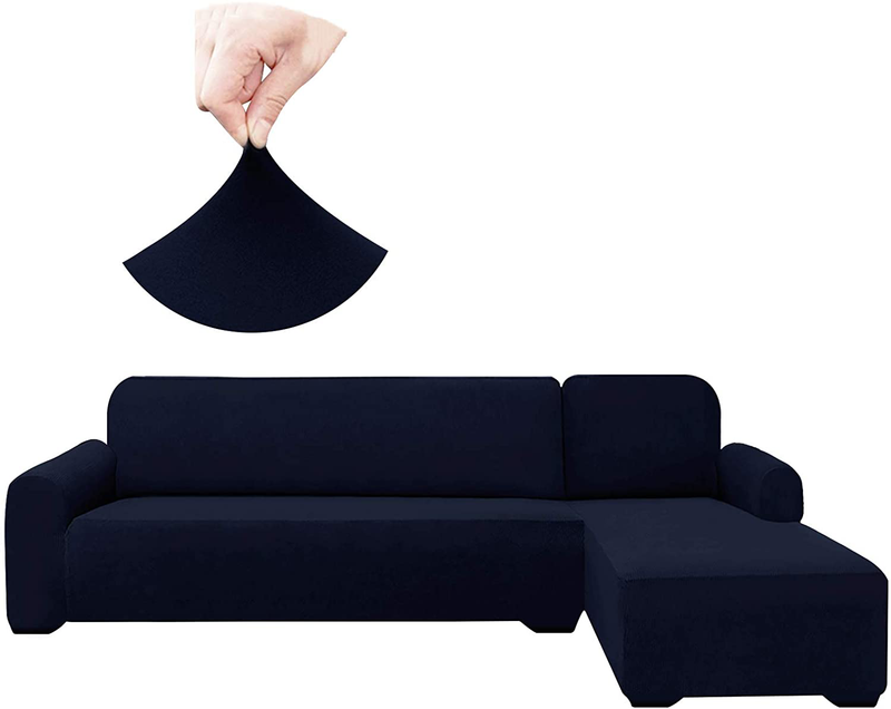 HDCAXKJ Sectional Couch Covers Super Stretch Water Resistance L Shape Sofa Cover Universal 2 Piece Thick L-Shaped Slipcovers Set Living Room Anti Slip Dogs Pet Furniture Protector (Gray, Large) Home & Garden > Decor > Chair & Sofa Cushions HDCAXKJ Navy Blue Large 