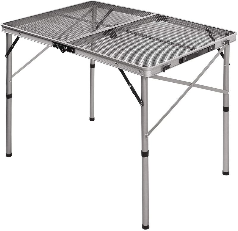 REDCAMP Folding Portable Grill Table for Camping, Lightweight Aluminum Metal Grill Stand Table for outside Cooking Outdoor BBQ RV Picnic, Easy to Assemble with Adjustable Height Legs, Silver/Champagne Sporting Goods > Outdoor Recreation > Camping & Hiking > Camp Furniture REDCAMP New Silver-3 Feet  