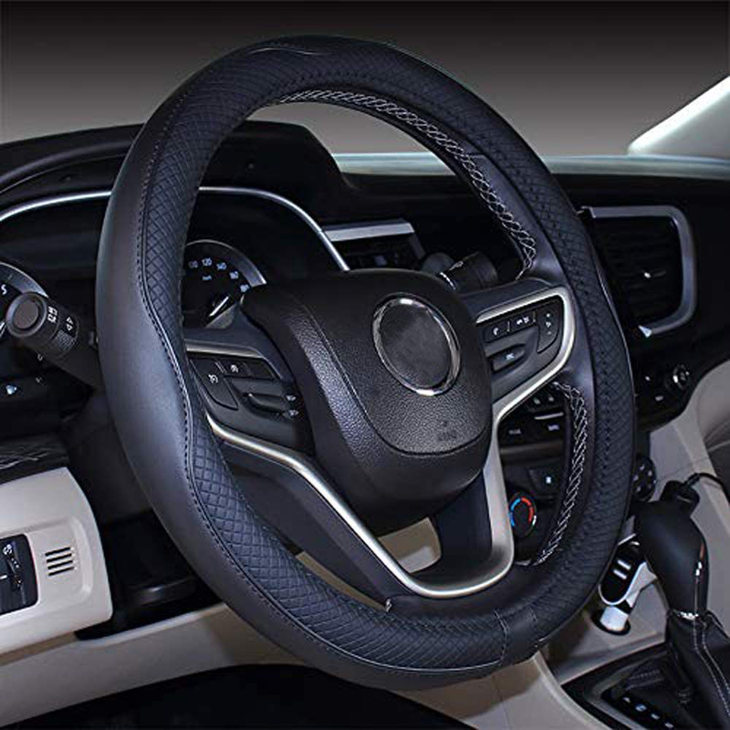 Mayco Bell Microfiber Leather Car Medium Steering wheel Cover (14.5''-15'',Black Dark Blue) Vehicles & Parts > Vehicle Parts & Accessories > Vehicle Maintenance, Care & Decor > Vehicle Decor > Vehicle Steering Wheel Covers Mayco Bell Black 14.5- 15''(fit for mostly cars) 