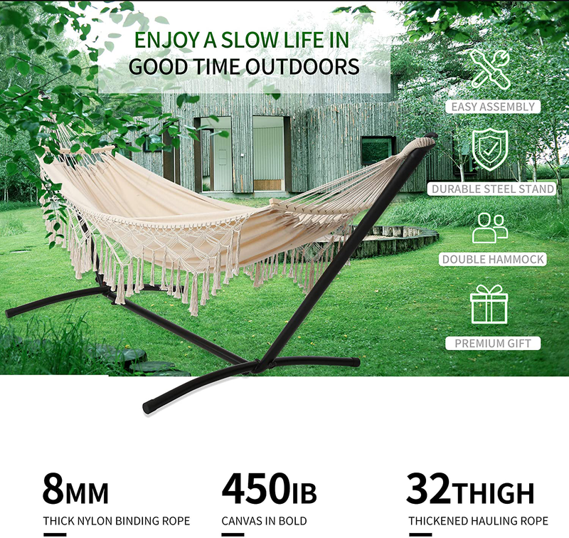 Leize Double Hammock with Stand Portable Hammock Stand Heavy Duty Steel Outdoor Patio Yard Beach Double Hammock Or Indoor with Carrying Case Home & Garden > Lawn & Garden > Outdoor Living > Hammocks Leize   