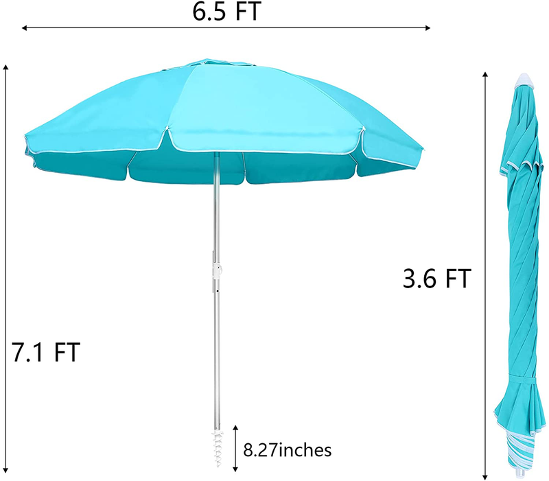 Hanekuc 6.5 FT Beach Umbrella with Sand Anchor & Tilt Mechanism Outdoor Portable Sunshade With Carry Bag, UV 50+ Protection, for Beach Garden,Sky Blue Home & Garden > Lawn & Garden > Outdoor Living > Outdoor Umbrella & Sunshade Accessories Hanekuc   