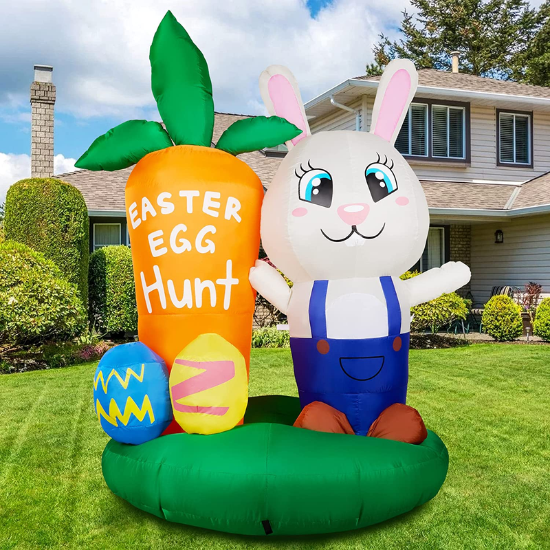 HOOJO 8 FT Height Easter Decorations Inflatable Easter Bunny, Easter Inflatables Bunny with Eggs, Build-In LED Easter Inflatables Decorations Outdoor for Holiday Lawn, Yard, Garden Home & Garden > Decor > Seasonal & Holiday Decorations HOOJO Bunny Eggs Carrot 6 FT  