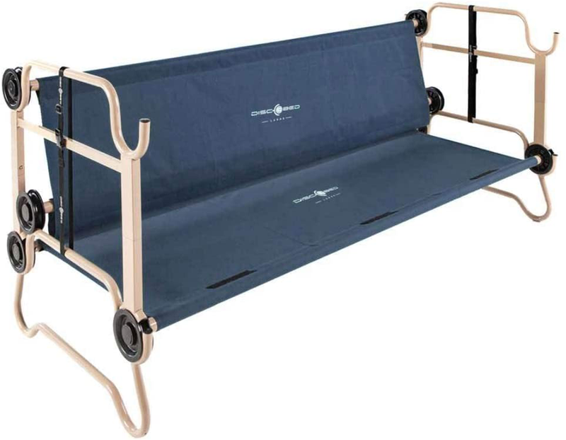 Disc-O-Bed Large Cam-O-Bunk 79 X 28 Inch Portable Folding Bunked Double Camping Cot Bed with 2 Organizers and 2 Carry Bags, Navy Blue