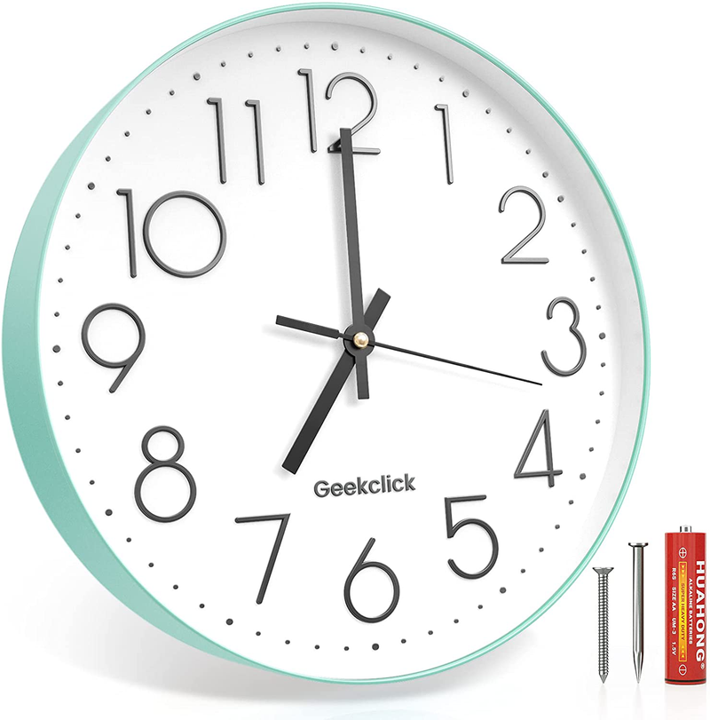 Geekclick 12" Wall Clock [Battery Included], Silent & Large Wall Clocks for Living Room/Office/Home/Kitchen Decor, Modern Style & Easy to Read - Rose Gold &Black Home & Garden > Decor > Clocks > Wall Clocks Geekclick C4: Matte Green Frame/White Background  