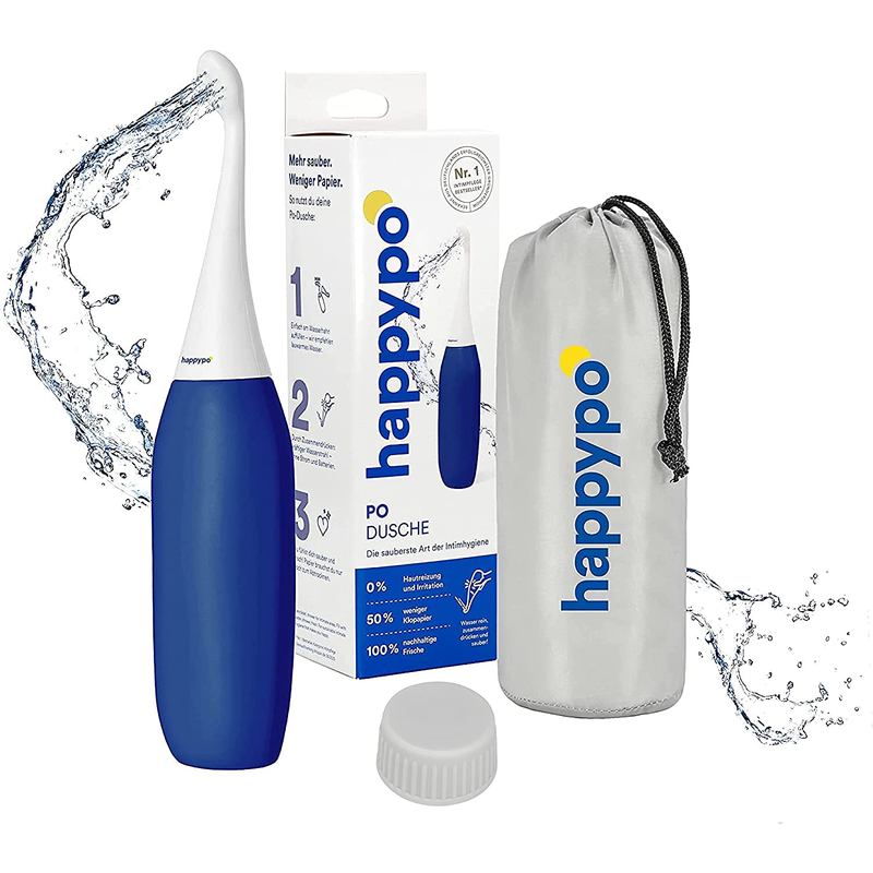 The Original HAPPYPO Butt Shower (Color: White) with Cap L Portable Bidet with Travel Bag L the Easy-Bidet 2.0 Replaces Wet Wipes and Shower Toilet L Portable Bidet for Travel Sporting Goods > Outdoor Recreation > Camping & Hiking > Portable Toilets & Showers HappyPo Dark Blue  