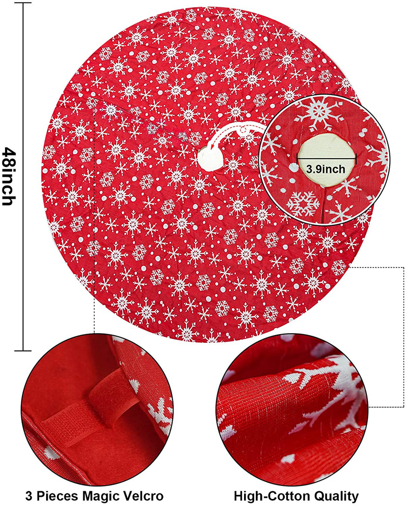 COOLWUFAN 48 Inches Christmas Tree Skirt Red, White Snowflake Christmas Tree Mats for Xmas Tree Holiday Party Decorations（Red+White）