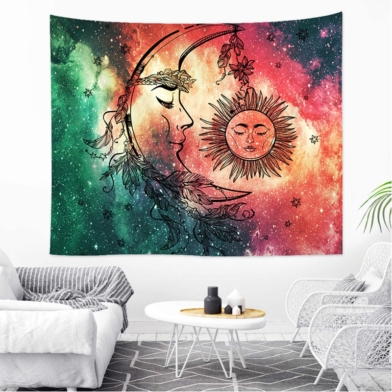 Nidoul Psychedelic Wall Tapestry|Starry Sun Moon Face Tapestry Wall Hanging|Hippie Spiritual Tapestry|Wall Art Decoration for Bedroom Living Room Dorm Home & Garden > Decor > Artwork > Decorative Tapestries Nidoul   