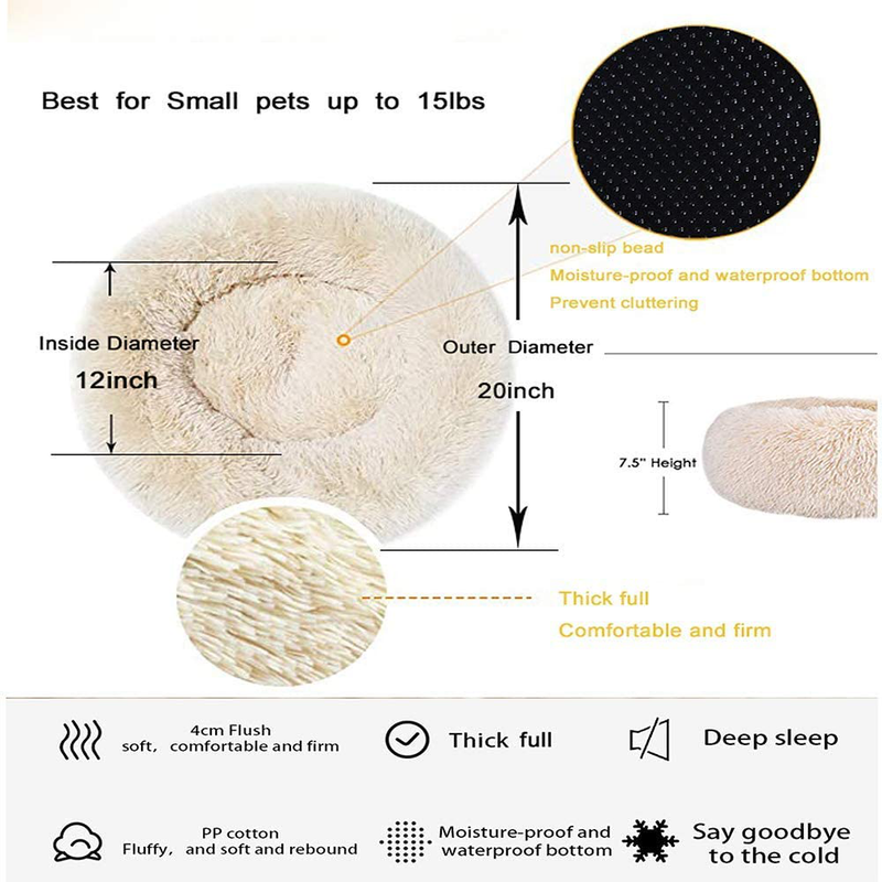 Gavenia Cat Beds for Indoor Cats Washable Donut Cat and Dog Bed,Soft Plush Pet Cushion,Waterproof Bottom Fluffy Dog and Cat Calming and Self Warming Bed for Sleep Improvement Animals & Pet Supplies > Pet Supplies > Cat Supplies > Cat Beds Gavenia   