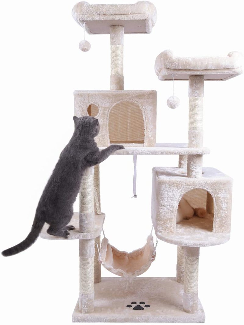 Hey-bro Extra Large Multi-Level Cat Tree Condo Furniture with Sisal-Covered Scratching Posts, 2 Bigger Plush Condos, Perch Hammock for Kittens, Cats and Pets Animals & Pet Supplies > Pet Supplies > Cat Supplies > Cat Beds Hey-brother   