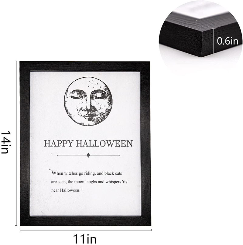 Happy Halloween Farmhouse Wall Sign | Black Wooden Frame 14''x11'' with Terrifying Moon Print | Vintage Halloween Decorations Indoor | Halloween Decor for Home Arts & Entertainment > Party & Celebration > Party Supplies Dazonge   