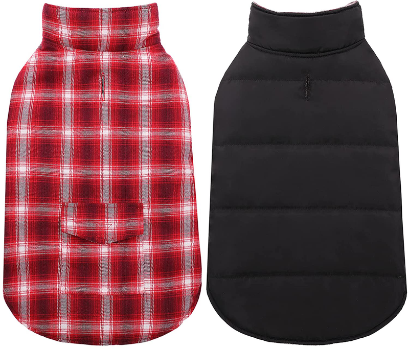 Kuoser Dog Winter Coat, Cozy Reversible British Style Plaid Dog Vest Winter Coat, Waterproof Windproof Warm Dog Apparel for Cold Weather Dog Jacket for Small Medium Large Dogs with Furry Collar (XS-3XL) Animals & Pet Supplies > Pet Supplies > Dog Supplies > Dog Apparel Kuoser Red X-Small (pack of 1) 