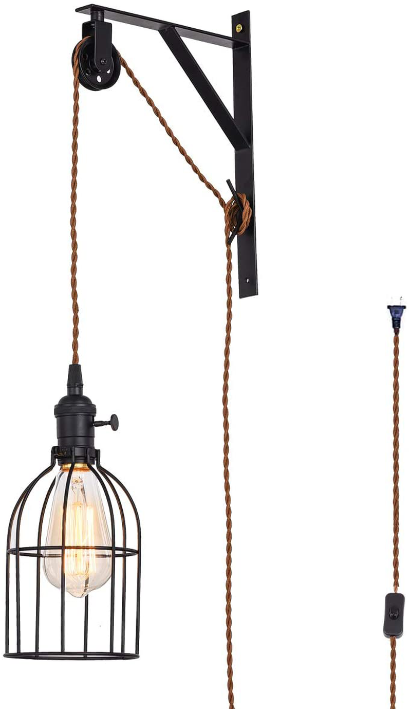 SEEBLEN Vintage Design Industrial Wheel Farmhouse Wall Mount Pulley Wall Pendant Lamp with 15-Foot Brown Plug and Switch Set of 2 Home & Garden > Lighting > Lighting Fixtures > Wall Light Fixtures KOL DEALS   