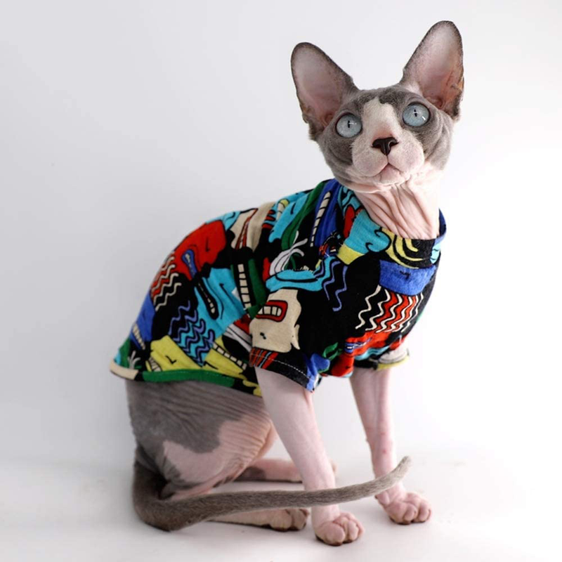 Sphynx Hairless Cat Cool Breathable Summer Cotton Shirts Pet Clothes with Gold Necklace Collar, Yellow Kitten T-Shirts with Sleeves, Cats & Small Dogs Apparel Animals & Pet Supplies > Pet Supplies > Cat Supplies > Cat Apparel Kitipcoo   