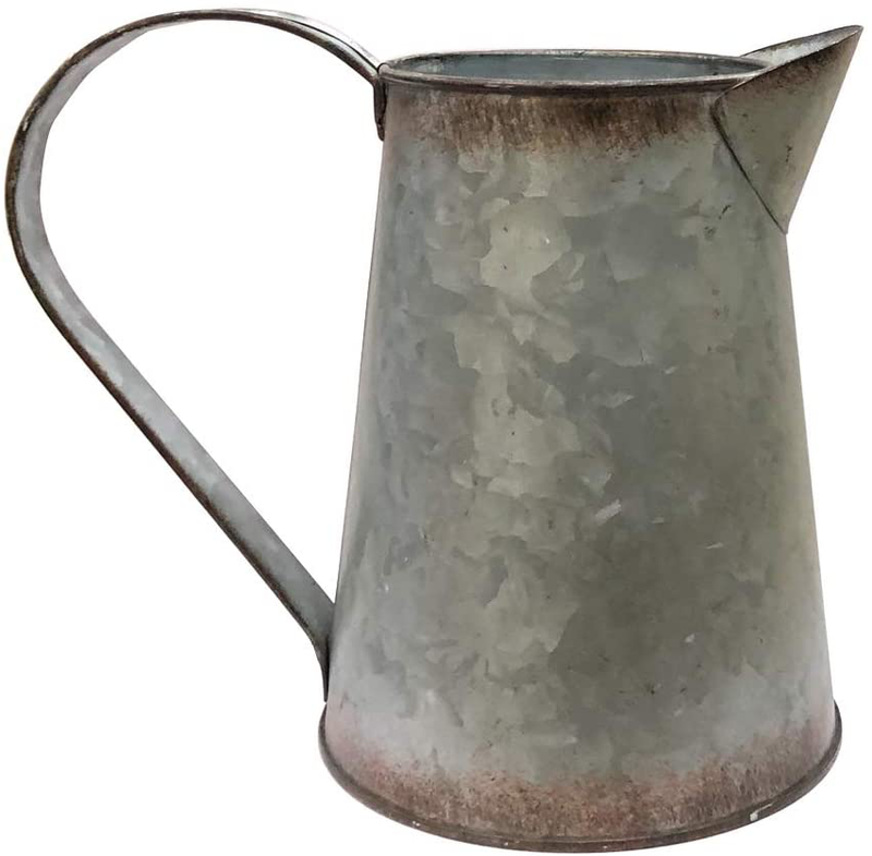 PHILPETY Shabby Chic Silver Watering Can Galvanized Finish Metal Vase Country Rustic Pitcher Primitive Jug Decorative Flower Holder, 6.7" H Home & Garden > Decor > Vases PHILPETY   