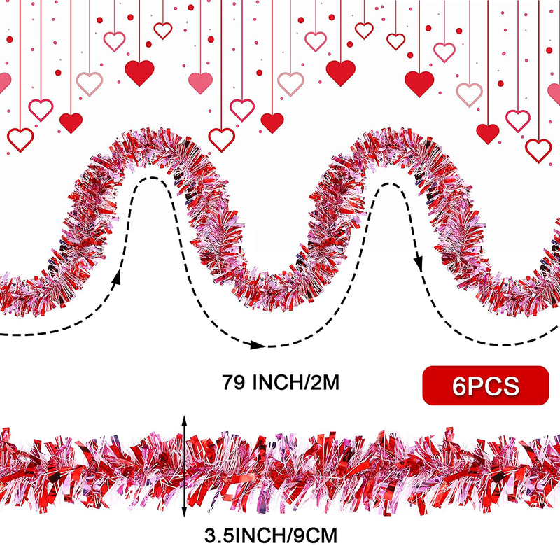 MTLEE 39.4 Feet 6 Pieces Heart Tinsel Garland Valentine'S Day Metallic Red Tinsel Twist Garland Hanging Garland Decoration for Valentine'S Day Indoor and Outdoor Decorations (Beautiful Style) Home & Garden > Decor > Seasonal & Holiday Decorations MTLEE   