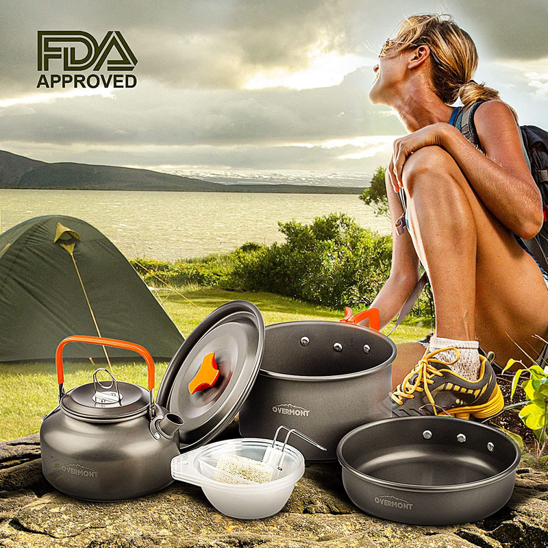 Overmont 14Pc 1.95 Liter (Pot+ Kettle) Camping Cookware Mess Kit, Lightweight Pot Pan Kettle Fork Knife Spoon Kit for Backpacking, Outdoor Hiking and Picnic Free Folding Spork Knife Spoon Sporting Goods > Outdoor Recreation > Camping & Hiking > Camping Tools Overmont   